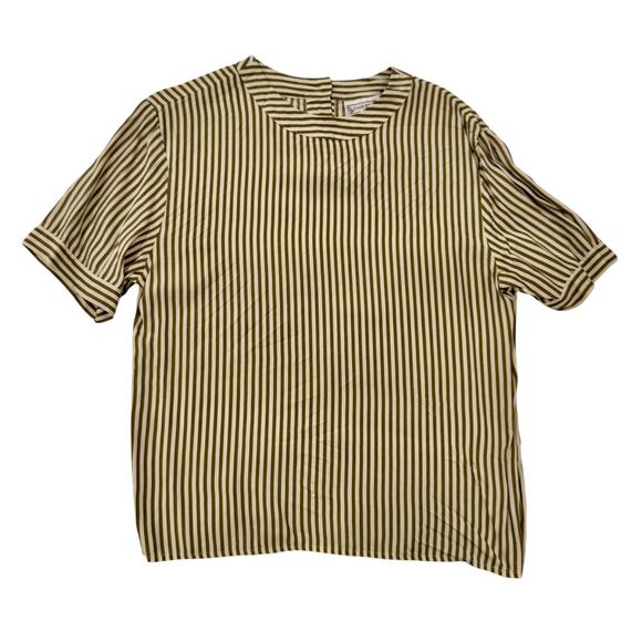 Evan Picone Tops - Vintage Striped Blouse Women’s 8 Olive Cream Soft Autumn Classic Minimalism